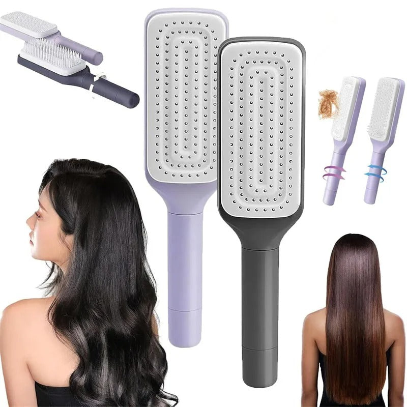 brosse a cheveux rétractable autonettoyante